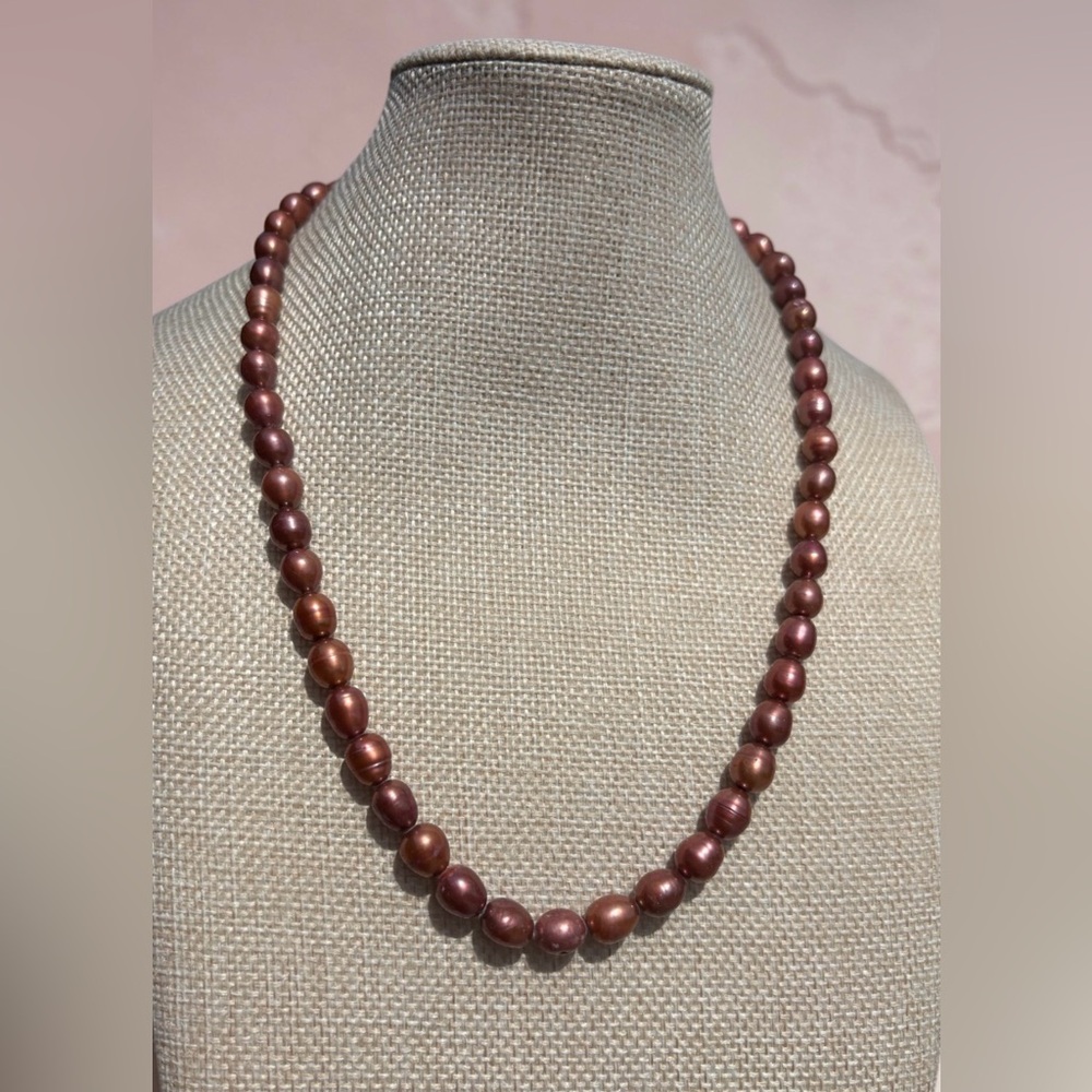 Copper Freshwater Pearl Necklace & Bracelet Set – Sterling Silver 925 Clasp